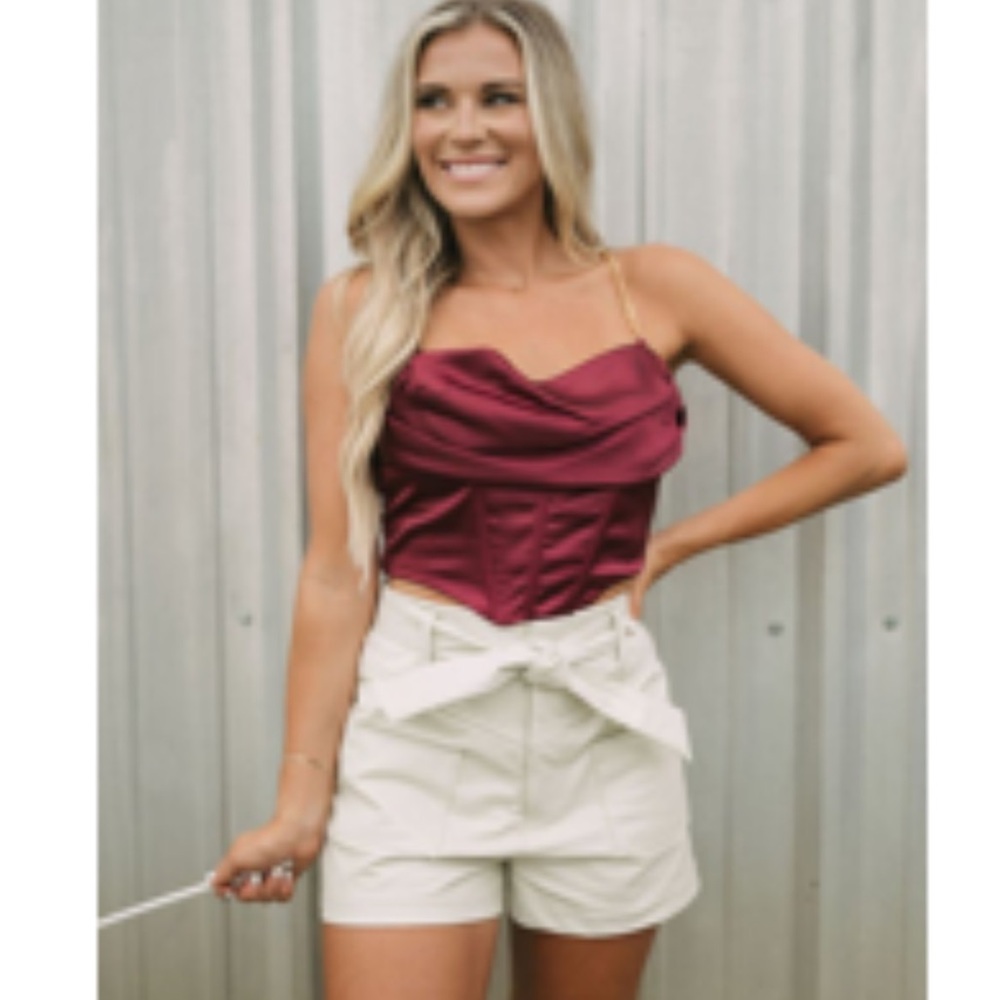 Chain Strap Corset Top-Wine